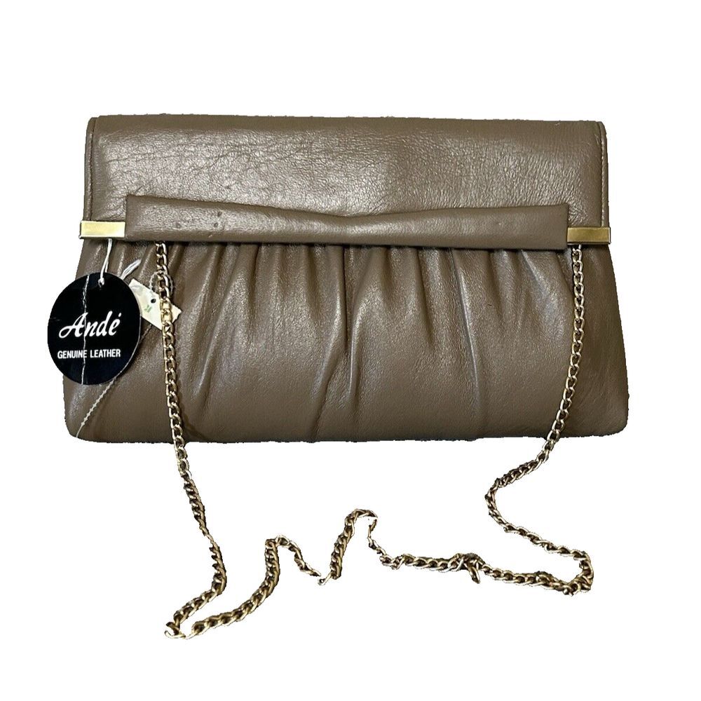 Vintage Brown Leather‎ Ande Purse Handbag Chain Shoulder Strap NWT 70s